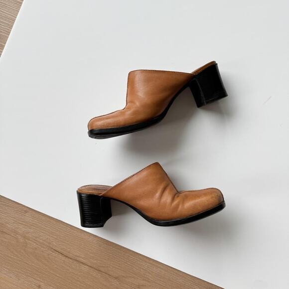 Brown Leather Clogs Mules Size 6 Chunky Heel Clarks - Picture 7 of 8